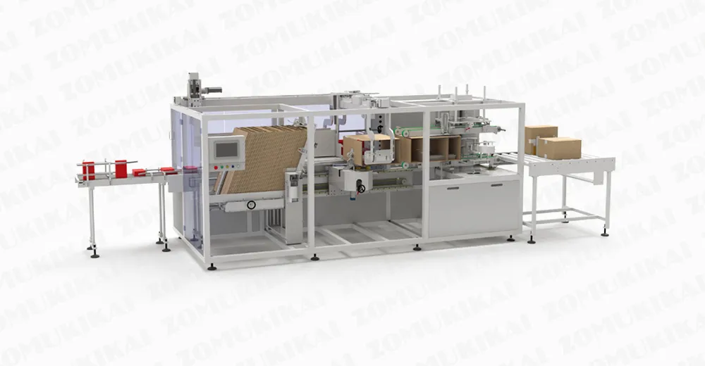 ZOMUKIKAI ZC-SL300 Hochleistungs Kartonverpacker im Betrieb, Verpackung von Faltschachteln und Beuteln