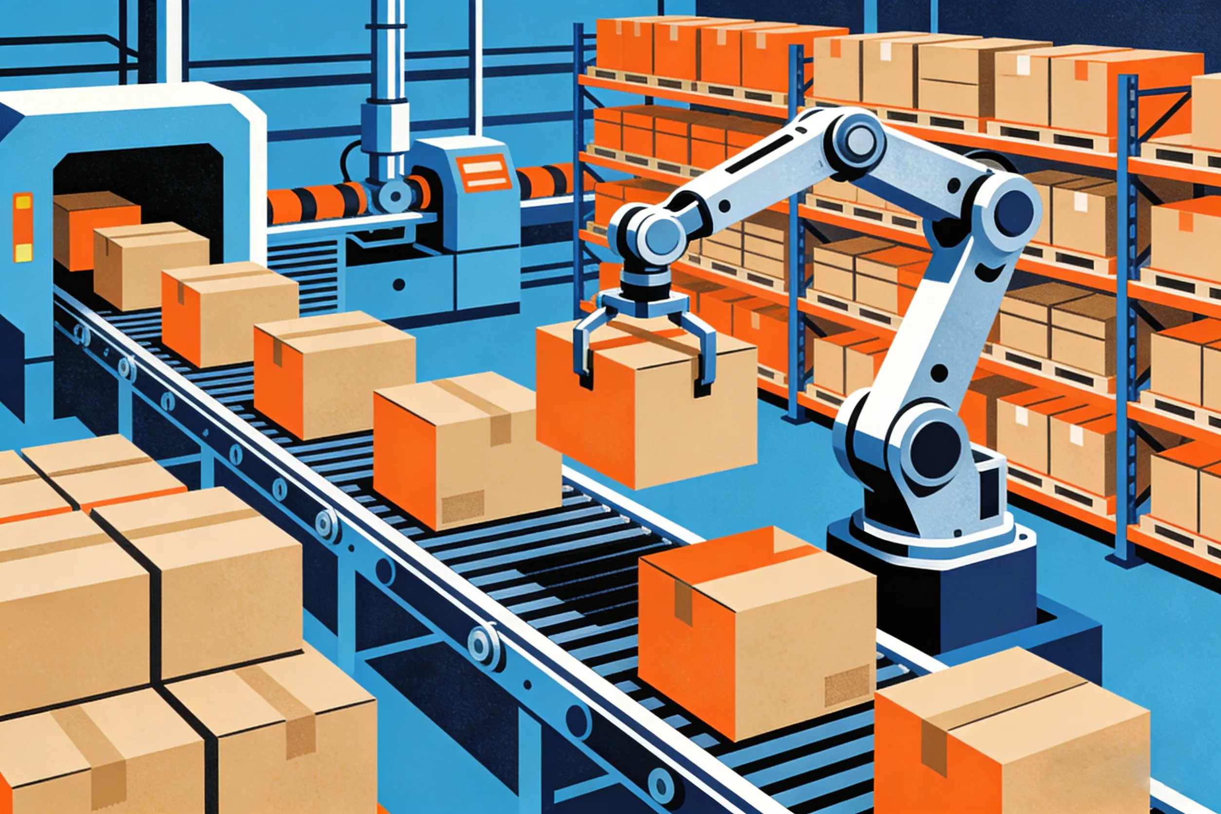 Saubere moderne Verpackungswerkstatt mit Fördersystem